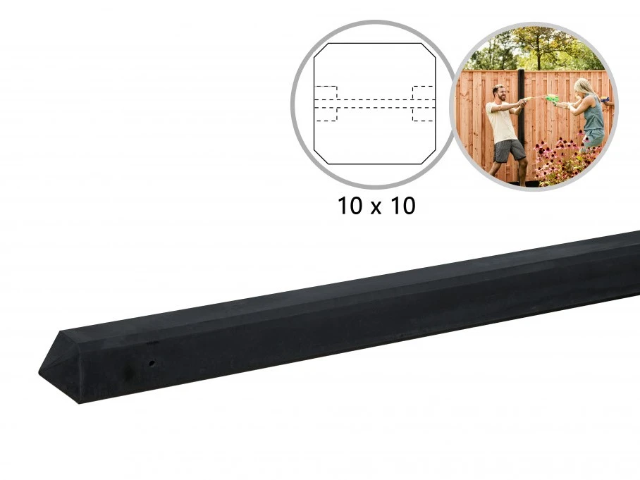 Beton Tussenpaal Glad met Diamantkop 10 x 10 cm (100 x 100 mm) Antraciet Gecoat - Lengte 280 cm - Afbeelding 5